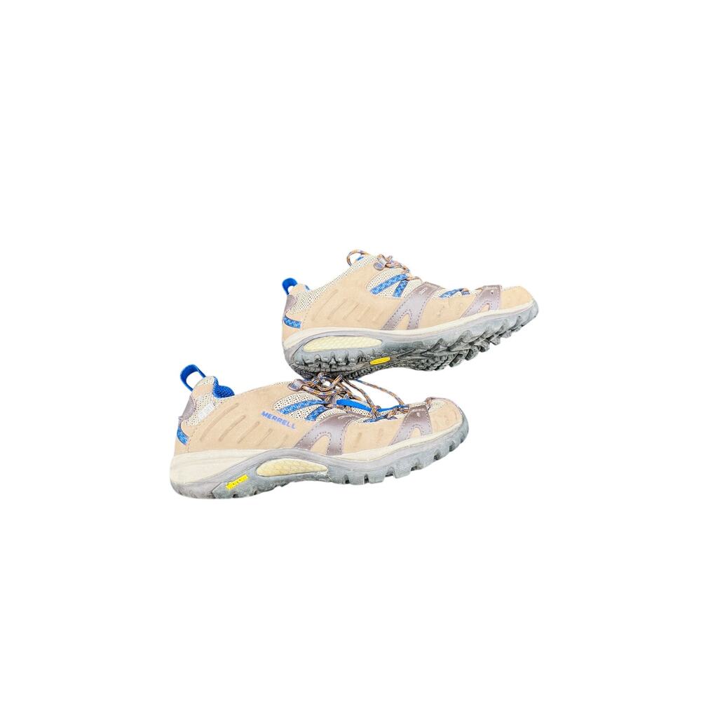 🧗‍♀️ Merrell 7.5 Stone Blue Tan Hiking Trail Shoe Vibram Grip Outdoor Adventure - Picture 2 of 7